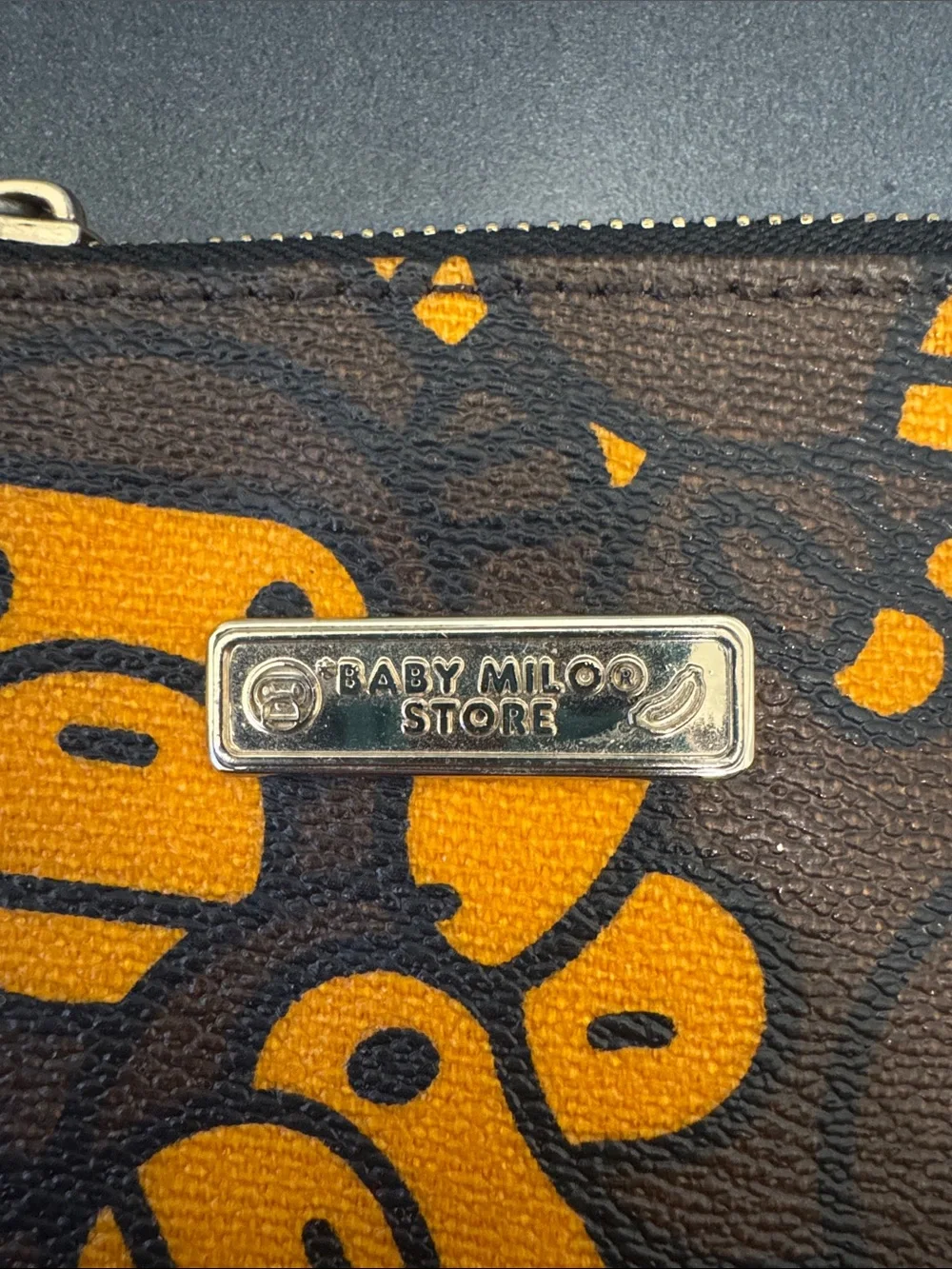 BAPE Wallet with Orange Monkey Pattern - Zip Coin Pouch